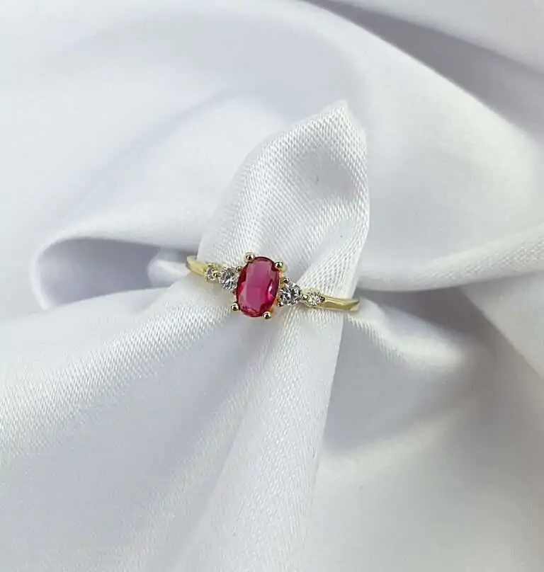 Anel Feminino Pedra Rosa Semijoia Ouro 18K – Consultar tamanhos