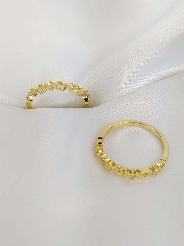 Anel Design Corações e Zircônia Semijoia Ouro 18K