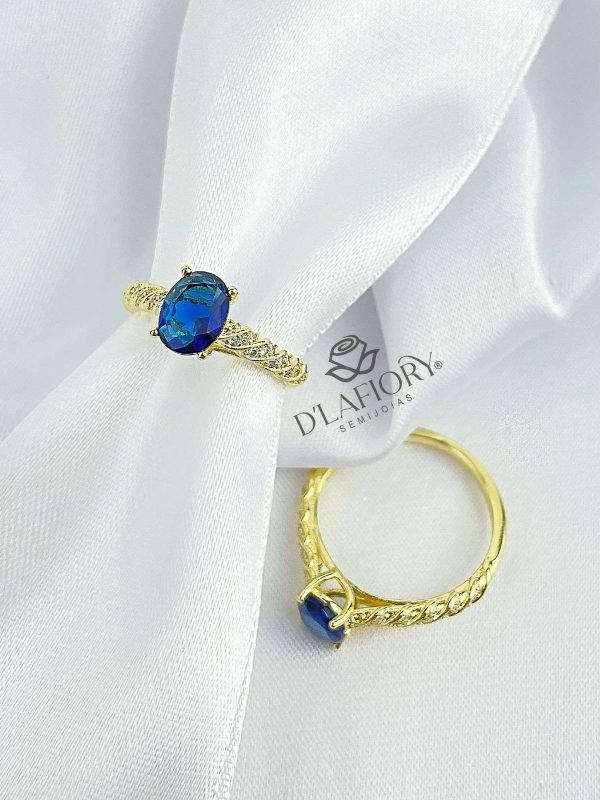 Anel Feminino Pedra Azul Cravejado Semijoia Ouro 18K