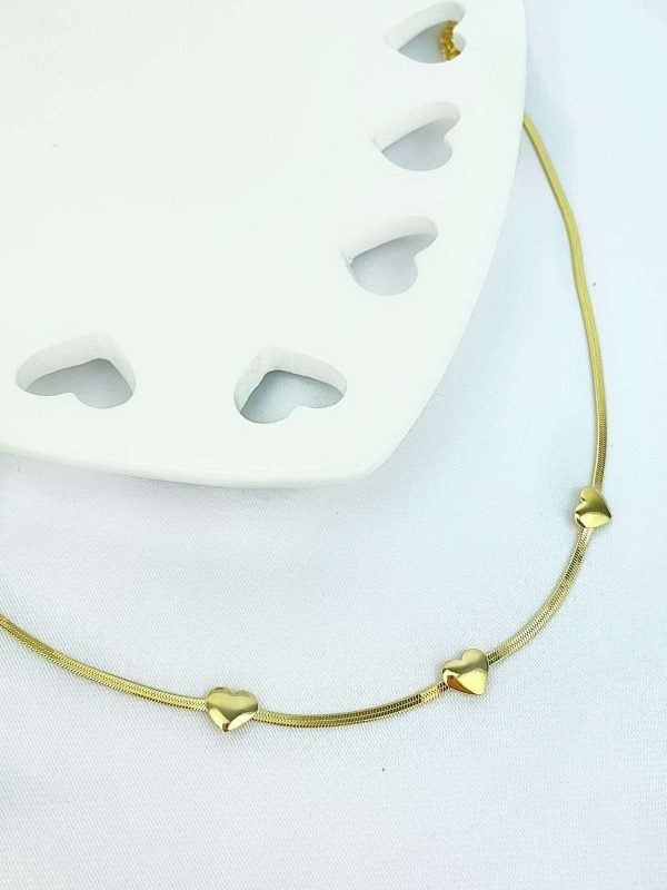 Choker Corações Semijoia Ouro 18K