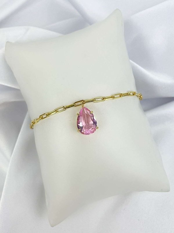 Pulseira Feminina Gota Rosa Semijoia Ouro 18K